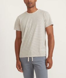 Signature Crew Tee in Hedge Green and Vintage Indigo Stripe Marine Layer at Marine Layer